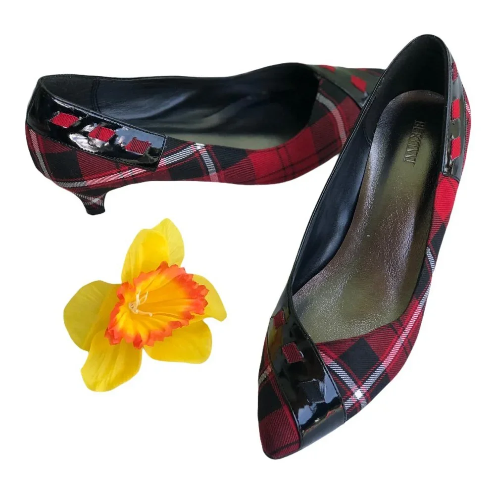 Black & Red Plaid Women’s Kitten Heel Pumps